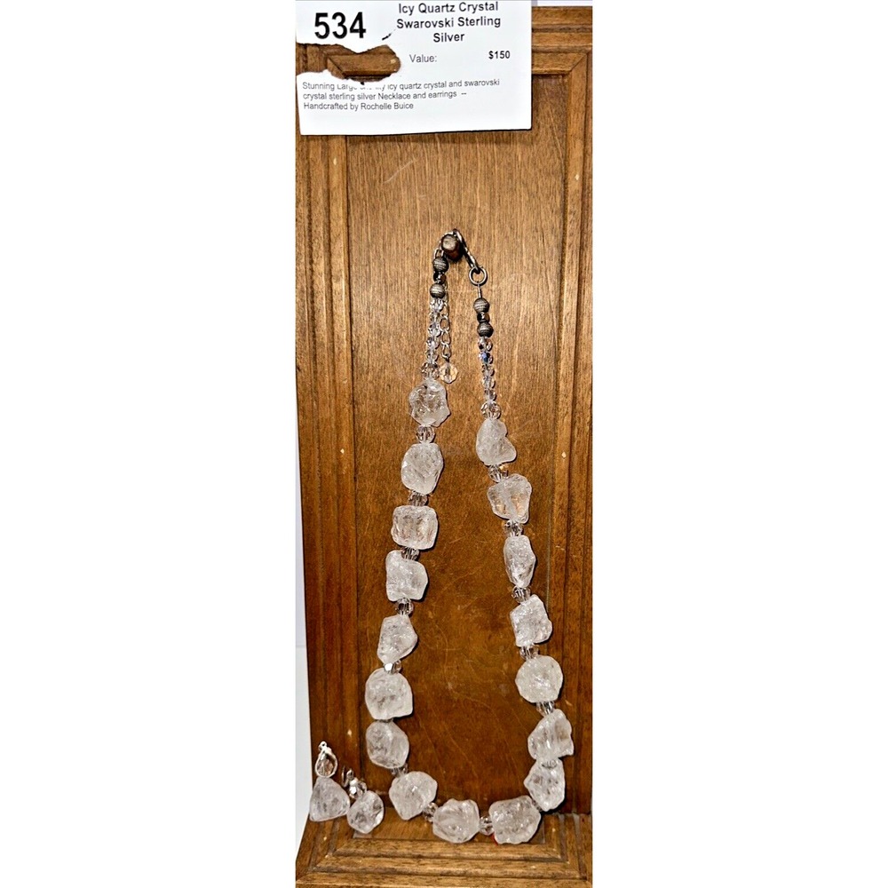 CLEAR ICY‎ QUARTZ ROCK CRYSTAL HEAVY STATEMENT NECKLACE/EARRINGS 20"